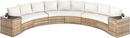 Patio Furniture Sets, 11 Piece Half-Moon Sectional Round Sofa Set, Outdoor Patio Furniture with Cushions & Wedge Table for Beach, Pool, Balcony, Beige
