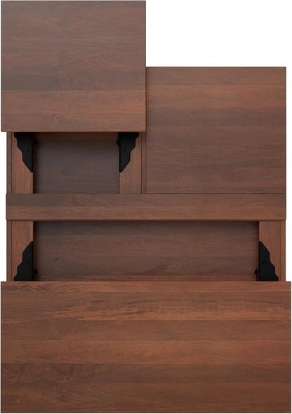 SIMPLIHOME Hunter Lift Top Coffee Table - 32 inch Wide Solid Mango Wood Industrial Square Cocktail Table in Umber Brown, Living Room Table with Dual Lift Tops, Hidden Storage and Gold Hairpin Legs