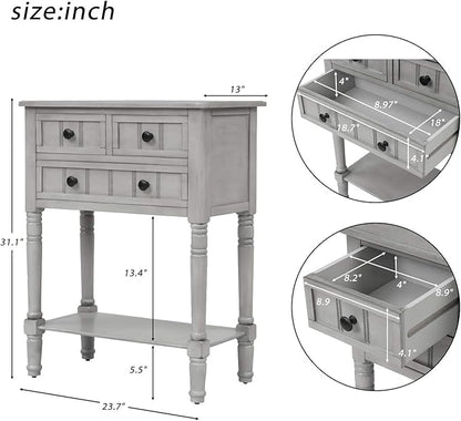 Knocbel Slim Antique Entry Console Table with Drawers & Bottom Open Shelf, Solid Wood Sofa Couch Table for Entryway Hallway Living Room (Gray Wash)