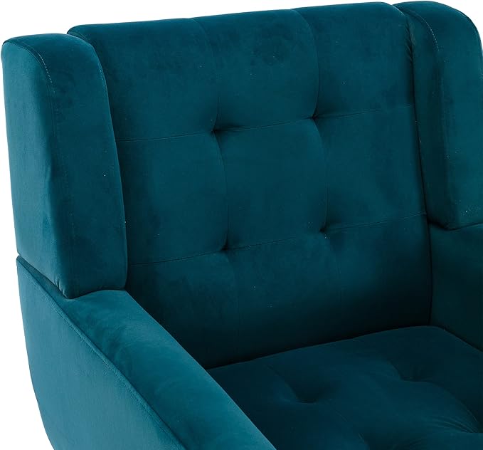 Dolonm Midcentury Modern Accent Chair with Arms, Upholstered Fabric Reading Side Chair Tufted Back Decorative Wingback Chair for Living Room Bedroom (Teal)