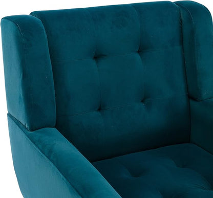 Dolonm Midcentury Modern Accent Chair with Arms, Upholstered Fabric Reading Side Chair Tufted Back Decorative Wingback Chair for Living Room Bedroom (Teal)