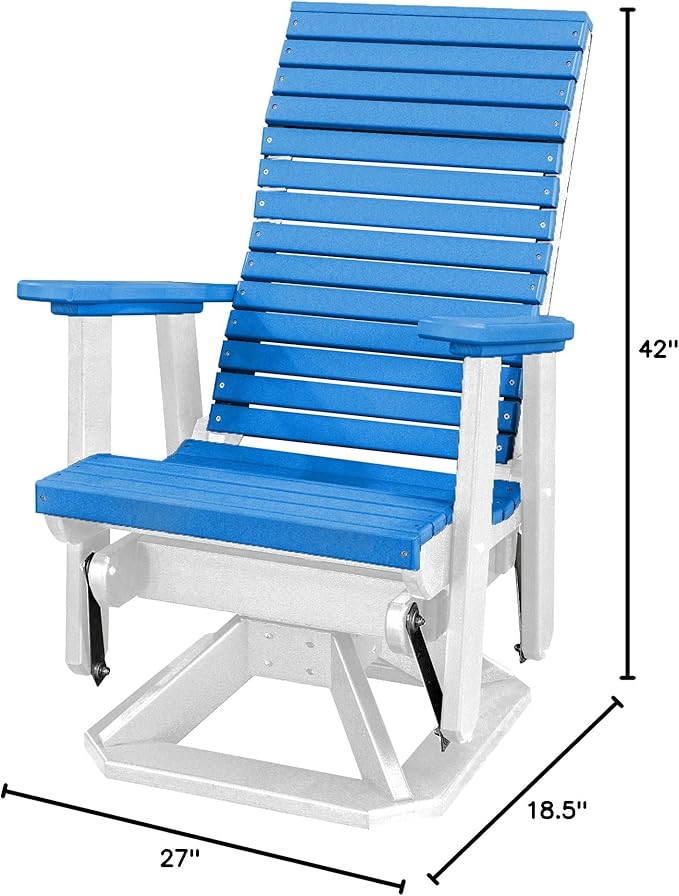 DutchCrafters Modern Horizontal Slat High Back Poly Adirondack Swivel Glider Outdoor Patio Chair (White & Blue)