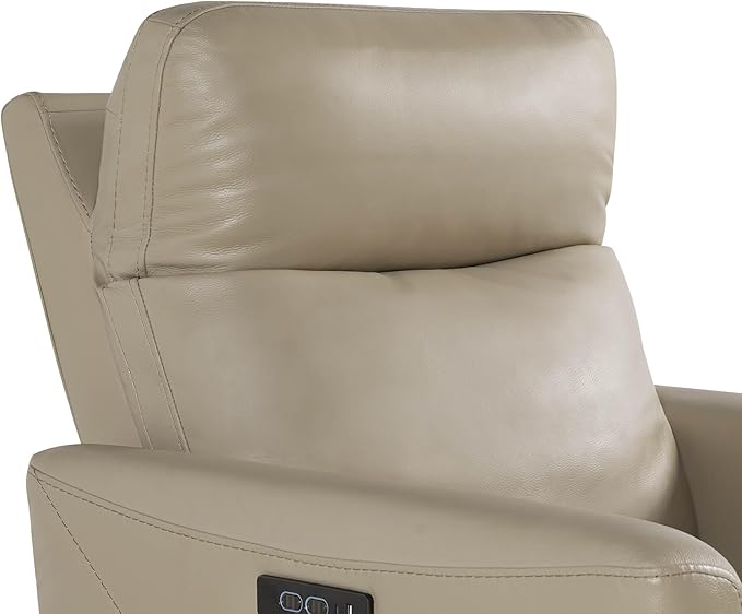CHITA Genuine Leather Power Recliner Chair for Adults, Electric Wall Hugger Recliner for Small Spaces, Modern Living Room and RV Recliner Chair with Power Headrest & Charging Ports, Latte Tan