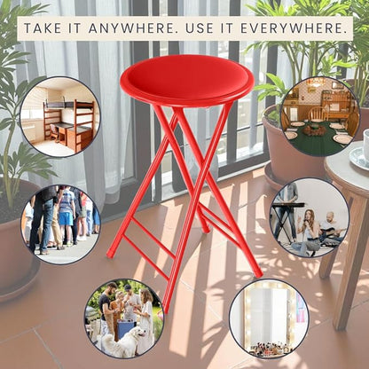 Folding Stool - Backless 24-Inch Stool with 225lb Capacity for Kitchen or Rec Room - Portable Indoor Counter Bar Stools by Lavish Home (Red)