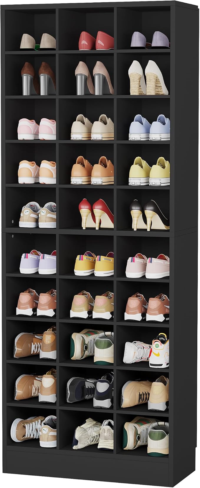 Tribesigns 10-Tier Shoe Storage Cabinet Set of 2, Black Wooden Shoe Rack with 30 Cubbies, Freestanding Tall Entryway Shoe Organizer for Closet, Entryway, Living Room
