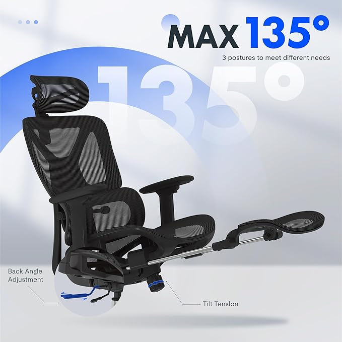 FLEXISPOT ErgoX Premium Ergonomic Office Chair Black - Adjustable 3D Armrests, Dynamic Lumbar Support, Recline & Tilt Function, Mesh Seat, for Home & Office Use