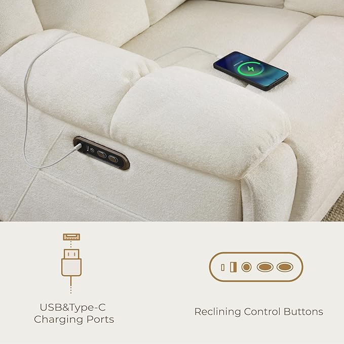 CHITA Oversized Power Recliner Chair with Bluetooth Speakers for Adults, Lay Flat Recliner with Power Lumbar Support, Manual Winged Headrest and USB & Type-C Charging Ports, Cream