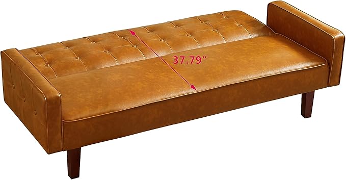 74" Loveseat Sofa with Vintage Button Tufting, Faux Leather Convertible Sleeper Futon Sofa Bed with Spring Cushion and Wood Legs for Apartments, Offices, Reception Areas, Living Rooms, Brown