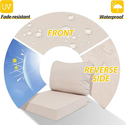 AAAAAcessories Outdoor Deep Seat Cushions, Waterproof, Fade-Resistant Patio Furniture Replacement Cushions, 23.5" x 25.5" x 5" + 23.5" x 19", Set of 2, Khaki Beige
