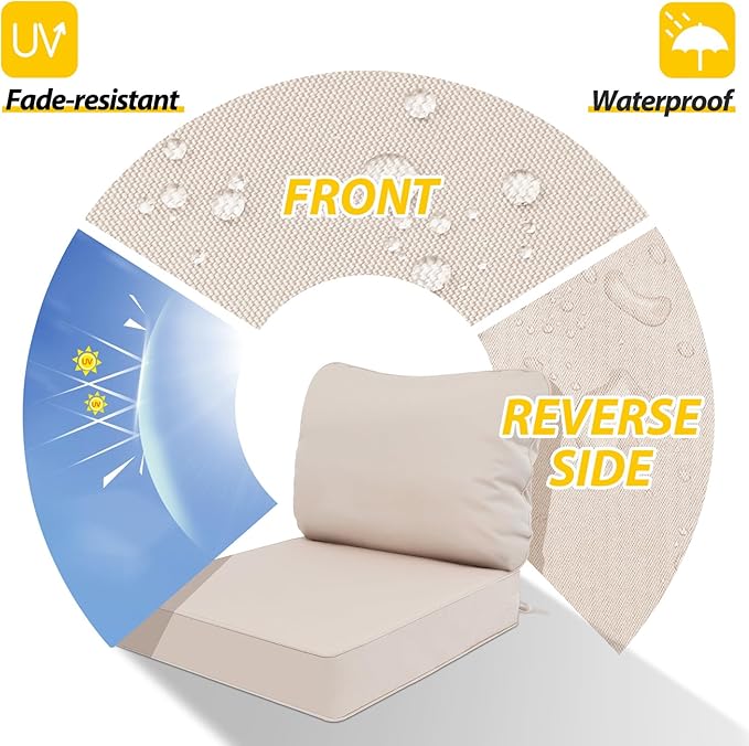 AAAAAcessories Outdoor Deep Seat Cushions, Waterproof, Fade-Resistant Patio Furniture Replacement Cushions, 23.5" x 25.5" x 5" + 23.5" x 19", Khaki Beige