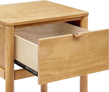 Babyletto Bondi Assembled Nightstand for Kids Bedroom - GREENGUARD Gold Certified Modern Boho Bedside Table with Storage Drawer & Vegan Leather Pull - Versatile Wood Night Stand for Kids & Guest Rooms