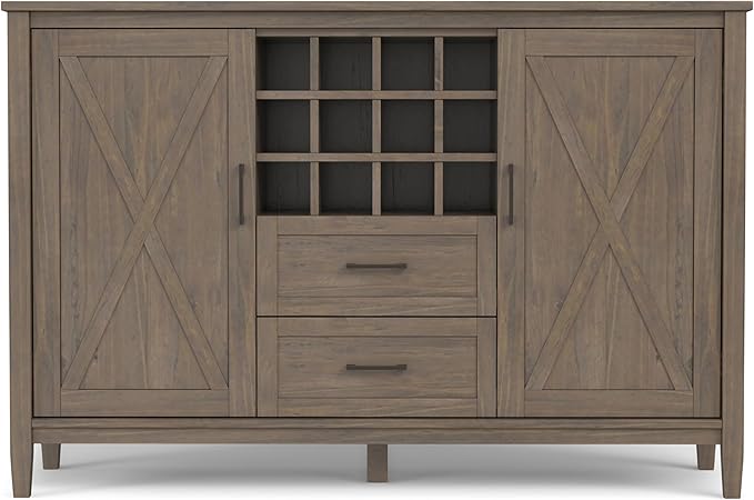 SIMPLIHOME Ela Solid Wood and Pine 54 inch x 18 inch Rectangle Transitional Sideboard with Wine Storage in Smoky Brown for The Dining Room and Kitchen