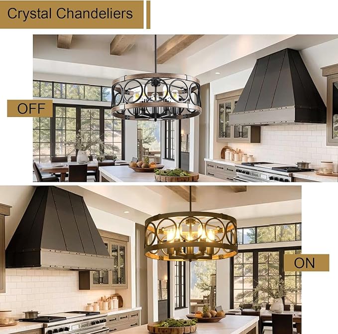Light Fixture Ceiling Mount Kitchen 4 Light Semi Flush Mount Ceiling Light Fixture Black Rustic Farmhouse Chandelier for Dining Room Light Fixture with Adjustable Height