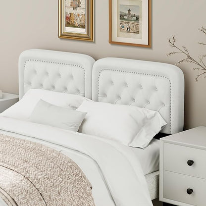 Tufted Upholstered Headboard Queen Size, Button Adjustable Height Queen Head Board Only, Sturdy and Durable Solid Wood with Nailhead Trim Headboards, Ideal for Bedroom, Dorm, Guest Room,Beige