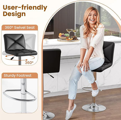 COSTWAY Bar Stools Set of 4, Modern PU Leather Swivel Bar Chairs, Height Adjustable Upholstered Barstools with Premium Gas Rod, Sturdy Footrest, Round Base, for Kitchen, Dining Room, Office, Black