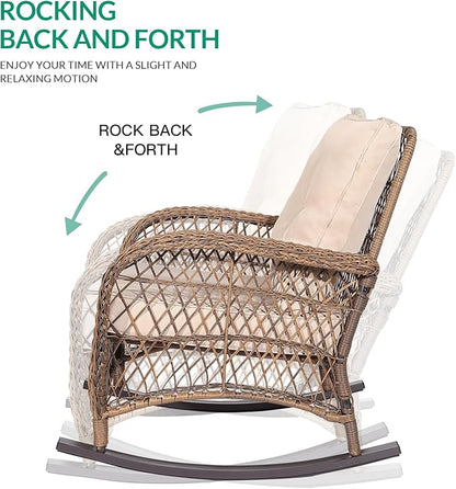 VIVIJASON 7-Piece Outdoor Patio Wicker Conversation Sets, All Weather Outdoor Rattan Furniture Set Includes Glider Loveseat, 2 Rocking Chairs, 2 Glider Rocker Chairs, 2 Coffee Table, Light Brown