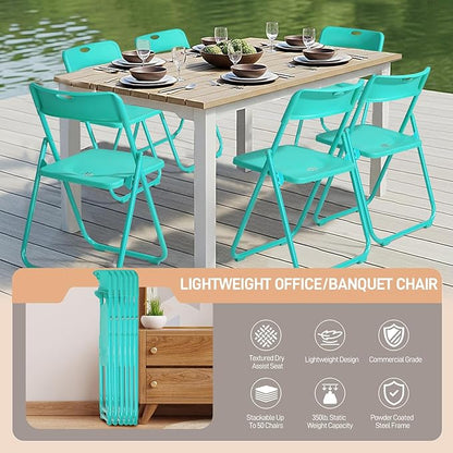 Karl home 6 Pcs Folding Chair, 300LBS Lightweight Foldable Plastic Chair, Reinforced Metal Frame Easy to Fold & Store for Indoor & Outdoor, Wedding, Party, Meeting Room, Patio and Garden, Mint Green