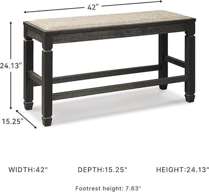 Signature Design by Ashley Tyler Creek Urban Farmhouse Counter Height Upholstered Dining Bench, Almost Black