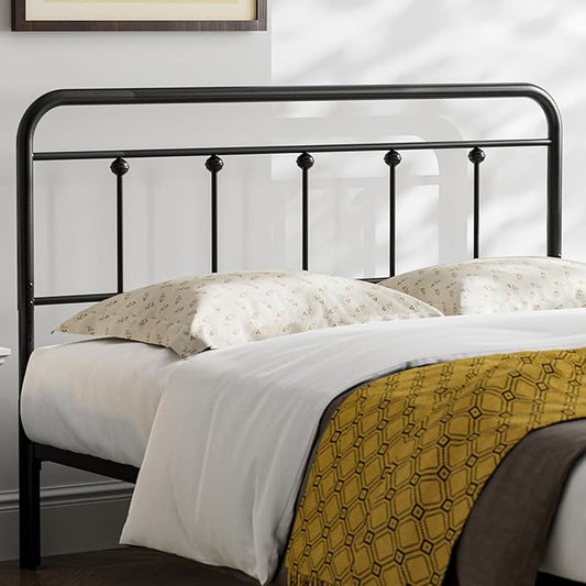 Full Size Headboard with Black Metal Construction, Adjustable Height, Spindle Detail and Elegant Curves Design, Farmhouse and Vintage Style,Steel Headboard Only for Bedroom