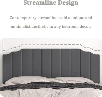 King Size Headboard Only, Velvet Wall Mounted Headboard King/California for Adjustable Bed Modern Upholstered Head Board Easy Assembly, Dark Gray