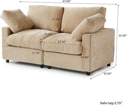 WJShome Sectional Couches for Living Room, 67 Inch Loveseat Sofa with Chenille Upholstery & Double Layer Cushions, Modern Apartment Size Modular Couch for Bedroom，Khaki