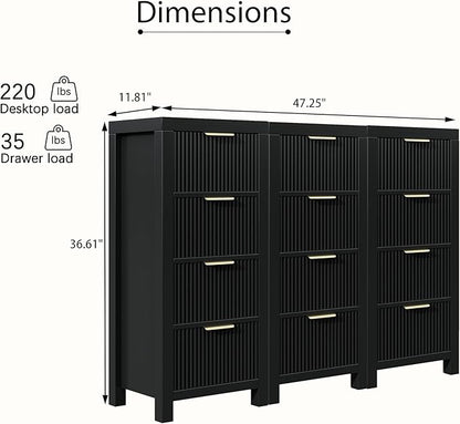 Modern Solid Wood Chest of Drawers, Multifunctional Large-Capacity Storage Drawer Cabinet, Dresser Organizer with Metal Handle, for Hallway, Entryway, Black X3