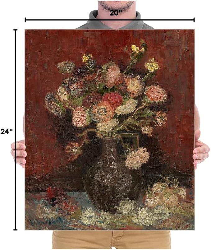 Wieco Art Vase with Chinese Asters and Gladioli Large Canvas Prints Wall Art by Van Gogh Famous Oil Paintings Reproduction Modern Abstract HD Flowers Artwork Pictures for Living Room Home