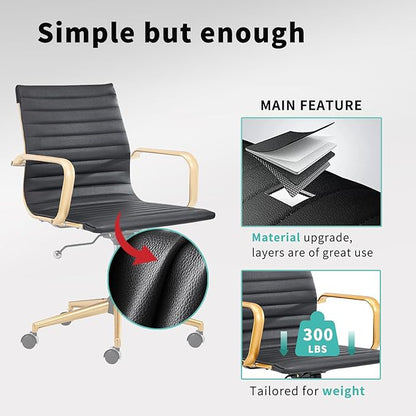 Ergonomic Desk Chair Computer Chairs with Armrests and Wheels Heavy Duty Wide Seat for Home Office Comfortable 22.83in Chair for Women and Men，Gold Black