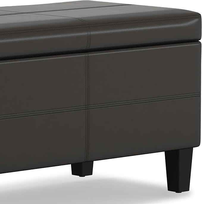 SIMPLIHOME Afton 48 inch Wide Contemporary Rectangle Storage Ottoman Bench in Tanners Brown Vegan Faux Leather, Assembled, For the Living Room and Bedroom