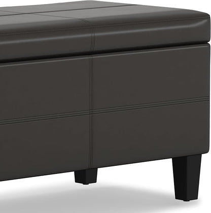 SIMPLIHOME Afton 48 inch Wide Contemporary Rectangle Storage Ottoman Bench in Tanners Brown Vegan Faux Leather, Assembled, For the Living Room and Bedroom