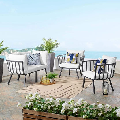 Modway Riverside Outdoor Furniture, 4-Piece Set, Gray White