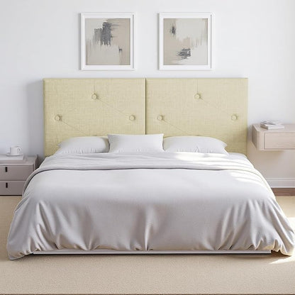 Modern Queen Headboard, Upholstered Linen Fabric Bed Headboard with Solid Wood & Sturdy Metal Legs, Tufted Adjustable Height Headboards in Button Design, Linen