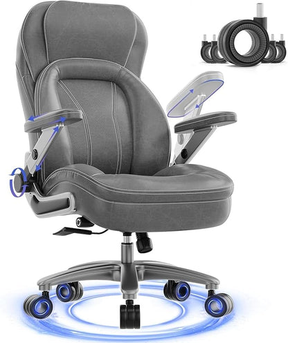 Big and Tall Office Chair, 600lbs Heavy Duty Desk Chair with 5D Arms, Adjustable Lumbar Support & Height, Tilt Function, PU Leather High Back Ergonomic Executive Computer Chair with 3'' Silent Casters