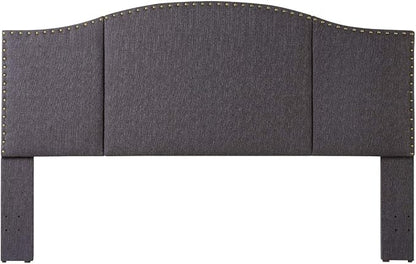 24KF Middle Century Dark Gray Upholstered Foldable Headboard with Antique Brass Nail Heads Trim King/California King headboard-60232-Dark Gray