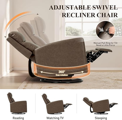 COLAMY Recliner Chair Set of 2, PU Leather 360° Swivel Rocker Recliner, Nursery Glider Recliner with Ergonomic High Backrest and Upholstered Deep Seat for Living Room, Bedroom, Color Gray