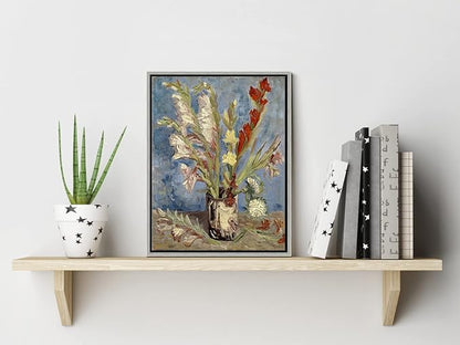 Wieco Art Framed Wall Art Vase with Gladioli and China Asters by Van Gogh Modern Floral Canvas Prints Artwork Abstract Flowers Pictures on Canvas for Living Room Home Decorations
