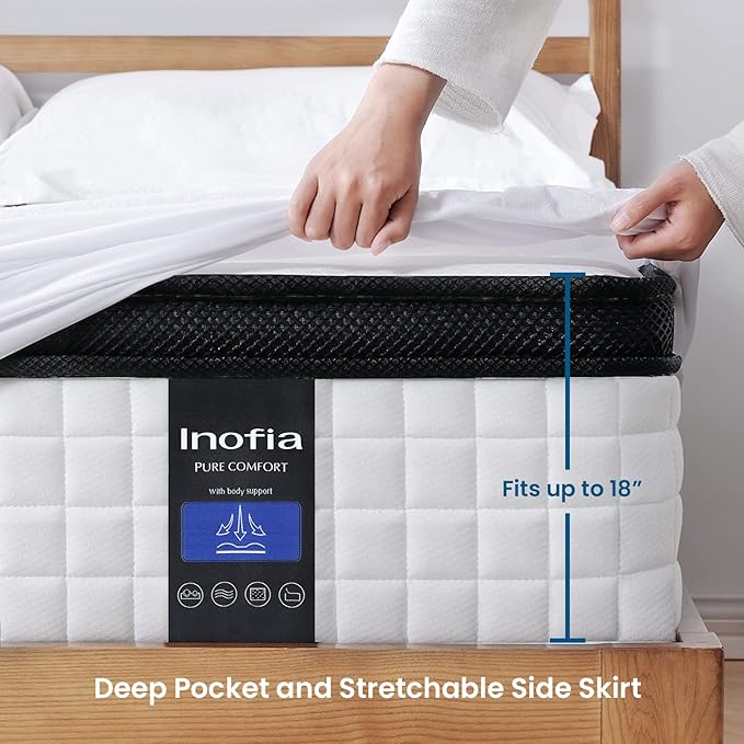 Inofia Twin Mattress 12 inch Hybrid Twin Size Mattresses Cool Bed with Waterproof Mattress Protector Included, Medium Firm Feel, Motion Isolation, 101 Nights Trial