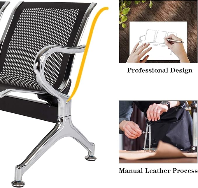 Kinsuite Reception Room Chair - 2pcs 2-Seat Guest Bench with Arms, Metal Waiting Room Chairs Reception Seat for Office Bank, Hospital, Airport, Black