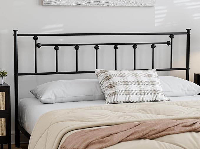 Metal Full Size Headboard - Victorian Farmhouse Style, Easy Assembly, Steel Headboard Only for Bedroom - Black