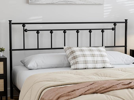 Metal Queen Size Headboard, Victorian Farmhouse Style, Easy Assembly, Steel Headboard Only for Bedroom - Black
