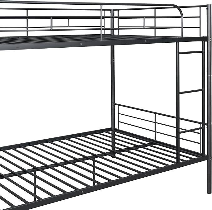 Merax Full Over Full Metal Bunk Bed with Ladder and high Guardrail, Able to Split, Storage Space, No Box Spring Needed, Noise Free, Black