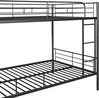 Merax Full Over Full Metal Bunk Bed with Ladder and high Guardrail, Able to Split, Storage Space, No Box Spring Needed, Noise Free, Black