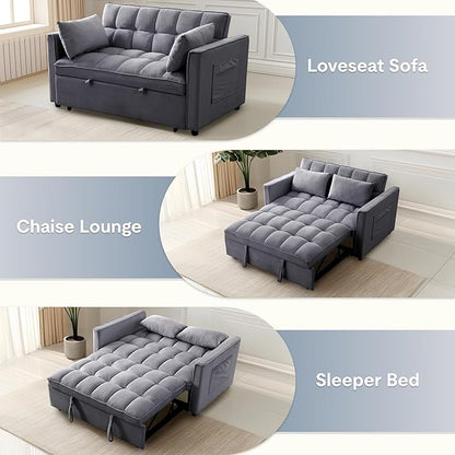 FLEXISPOT XCT4 Pull Out Couch for Small Spaces, 3-in-1 Convertible Loveseat Sofa Bed with Adjustable Backrest, Compact Futon Sofa Bed Twin Sleeper Loveseat for Apartment Dorm RV Guest Room, Gray
