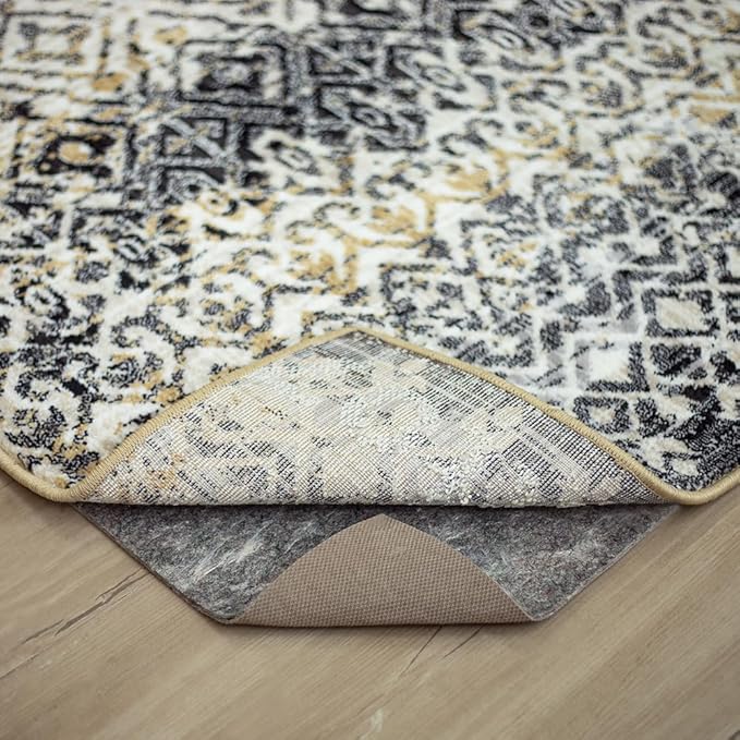 Mohawk Home 8' Square Non Slip Grip Rug Pad 3/8" Thick Dual Surface Felt Cushion + Rubber Gripper - Safe for All Floors