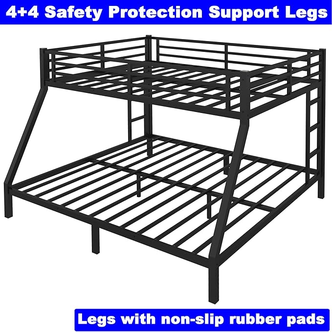 Upgraded Version Thicken Stronger Metal Queen Over King Bunk Bed, Heavy-Duty Best Bunk Bed Queen Over King Size, Bunkbed Frame for Adults with Ladders, Easy Assemble (Queen Over King)