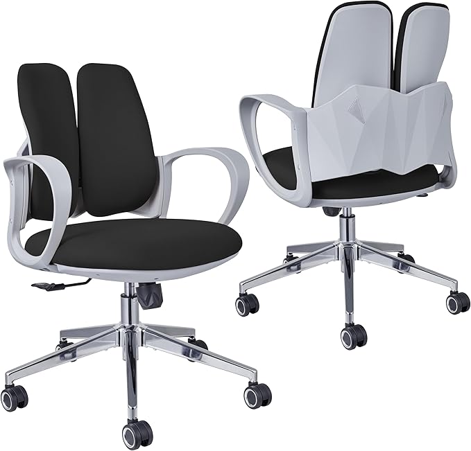 Ergonomic Office Chair Desk Chair Dual-backrest Computer Chair with Flexible Lumbar Support and Adjustable Height, 500lbs Extra Wide Seat with Wheels, for Home & Office Use Black