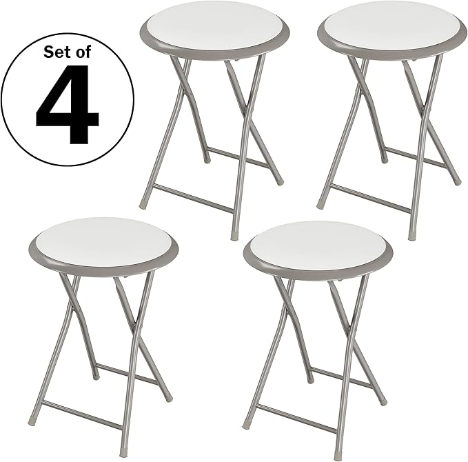 Lavish Home Folding Bar Stools – Set of 4 Heavy-Duty 18-Inch Stool - 225lbs Capacity and Padded Seats for Dorm, Recreation or Game Room (White)