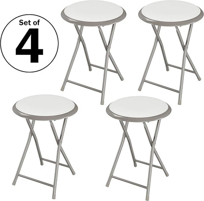 Lavish Home Folding Bar Stools – Set of 4 Heavy-Duty 18-Inch Stool - 225lbs Capacity and Padded Seats for Dorm, Recreation or Game Room (White)
