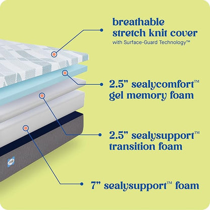 Sealy Dreamlife 12” Foam Mattress-in-a-Box, King, SealyComfort Gel Memory Foam, SealySupport Transition Foam, Surface-Guard Technology