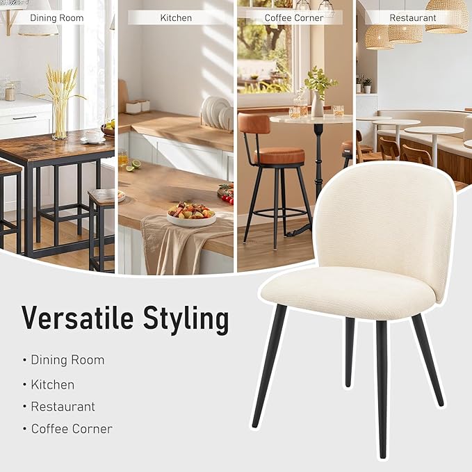 Upholstered Dining Chairs Set of 2, Modern Kitchen Side Chair with Padded Seat Comfortable Chenille Fabric Study Matel Legs,Desk Chairs with Back for Dining Room Kitchen, Beige